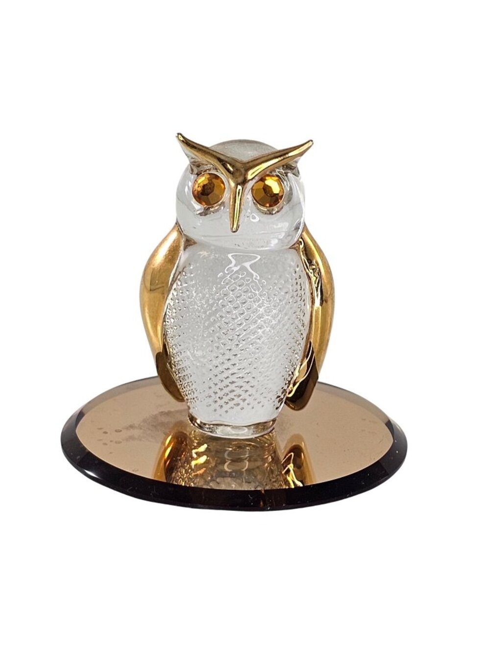 Glass Baron Swarovski Crystals Night Owl Figurine With 22Kt Gold Accents 2" Tall